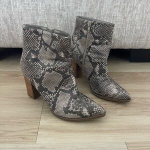 CARLOS SNAKE SKIN WOOD HEELED ANKLE BOOT
